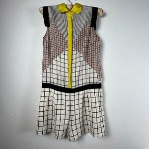 TRINA TURK Sleeveless Clover Geometric Button-Down Collared Silk Romper Size 2